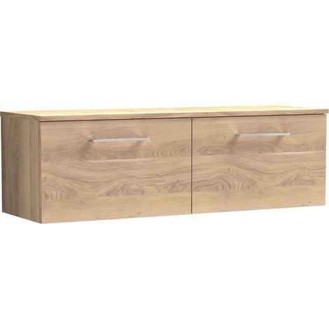 Nuie Arno Wall Hung 2-Drawer Vanity Unit with Worktop 1200mm Wide - Bleached Oak (1/5)