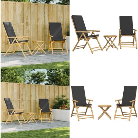Ensemble de bistro pliante 3 pcs et coussins gris foncé bambou - Meubles De Jardin - Salon De Jardin - Mobilier Extérieur - Set De Bistro - Chaises Inclinables - Home & Living (1/5)