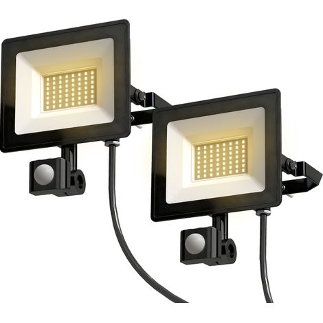 Foco LED de trabajo 50 W con sensor PIR, 3 modos, aluminio negro, lote de 2 (1/5)