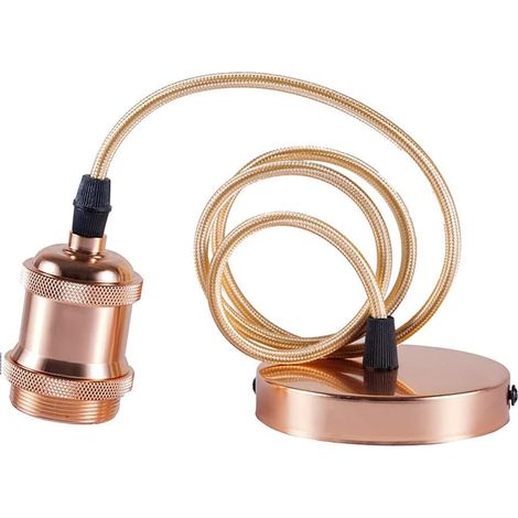 Lamp Pendant Light with Screw Ring, E27 Lamp Holder with Socket Cable, Retro Vintage Aluminum Lamp Holder, Pendant Light with E27 Socket, 100cm Textile Cable, Gold (1/5)