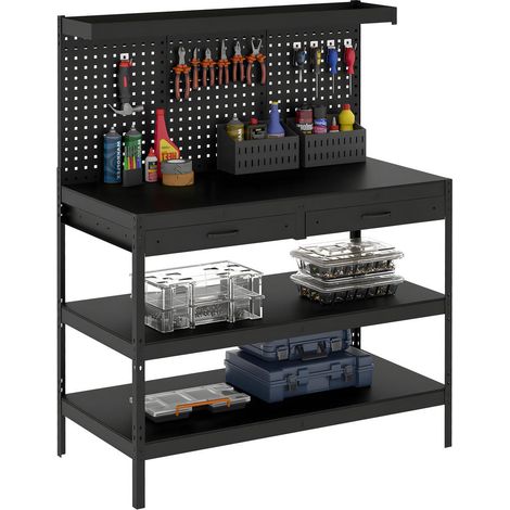 Bricoleurs, rangement facile avec cet établi d'atelier, charge 272 kg et panneau perforé (1/5)