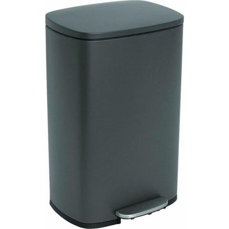Poubelle de cuisine à pédale 50L Design Gris mat en acier Inox avec seau et fermeture douce (1/5)