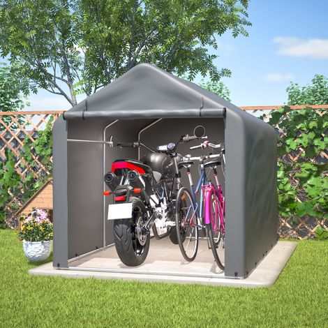 Abri de Jardin pour Vélo 160x220x165cm Gris avec Porte Enroulable, Imperméable PE (1/5)