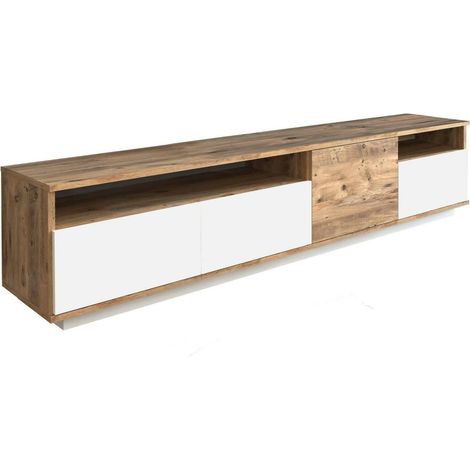 Dmora - Mobile porta TV Axi, Credenza da soggiorno, Armadio basso per TV, Base parete attrezzata, 180x45h45 cm, Quercia e Bianco (1/5)
