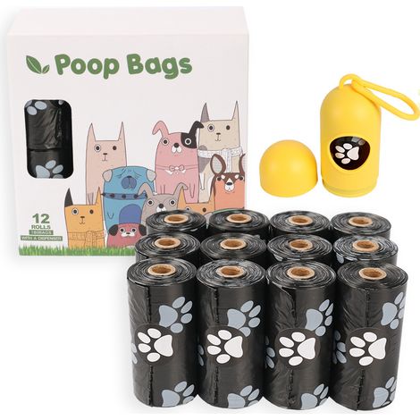 Sacs à déjections canines avec distributeur, sans parfum (12 rouleaux, 15 sacs par rouleau, total 180 pièces) (1/4)