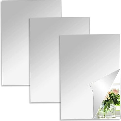 Self-Adhesive Wall Mirror, Large Rectangular Acrylic Wall Mirror Adhesive Flexible Unbreakable DIY Wall Decor Frameless for Bathroom, Living Room, Bedroom, 40 x 30 cm (1/5)