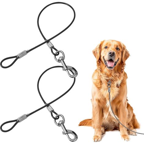 Laisse Courte - Ceinture de Sécurité Anti - Morsure en Câble Acier, Noir, 60 cm, Idéale pour Chiens Actifs et Gourmands, Utilisable en Jardin, en Camping ou pour l'Entraînement (1/5)
