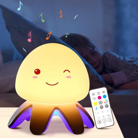 Filiyano-Veilleuse méduse pour enfants, en silicone, à couleurs changeantes, avec télécommande, LED, rechargeable, à commande par pression. (1/5)