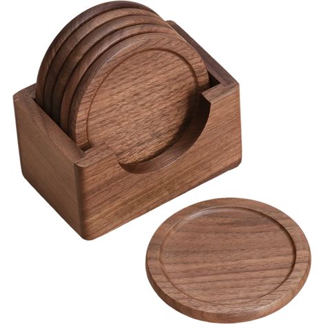 6 pcs Sous-verre, Bois de noyer, Diamètre 8,9 cm, Épaisseur 0,6 cm, Protection de surface, Décoration maison (1/5)
