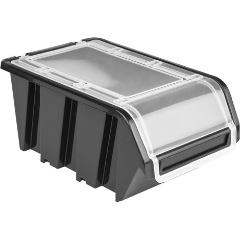 Lot de 10 boîtes empilables avec couvercle - 160 x 230 x 12 cm - Noir - Boîtes empilables en plastique, bacs a bec, boites de rangement, boites au garage, containers de stockage (1/5)