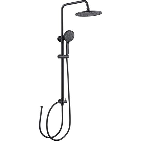 Colonne de Douche sans Mitigeur, Douche pluie 250 mm, Douchette à 4 Modes, Ensemble de Douche Réglable en Hauteur, Noir (1/5)