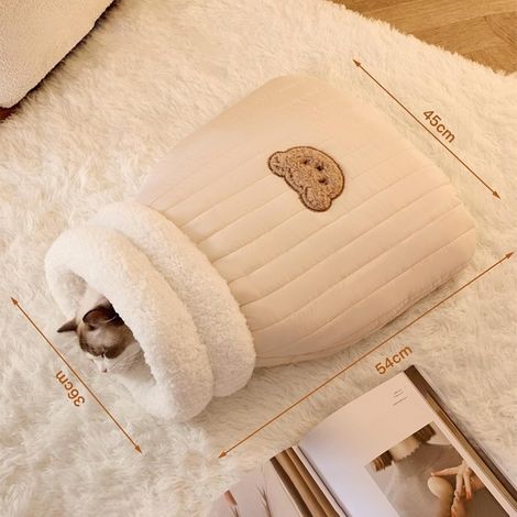 Sac de couchage d'intérieur pour chat - Lit d'hiver confortable, chaud, doux, moelleux, couverture lavable (G)