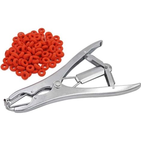 Pince d'expansion d'applicateur d'anneau de Avec 100 anneaux en caoutchouc Castration Pince de Castration Animale d'acier Inoxydable pour Le Mouton de Chien de Porc (1/4)