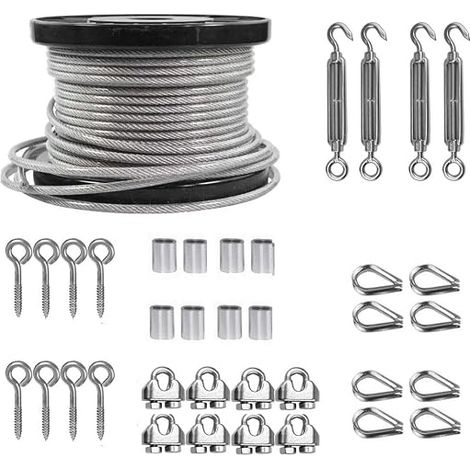Tensioner Cable, Light Suspension Kit, M6 Wire Tension Kit with 5 mm PVC Coated Cable, for Clothesline, Climbing Plants (50 M) (1/5)