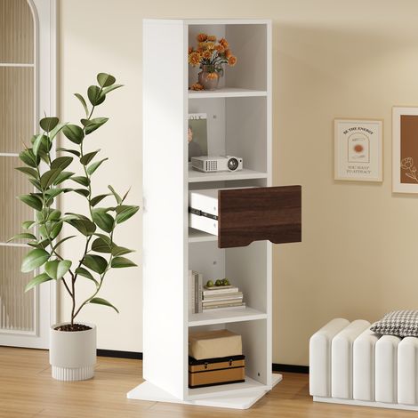 Armadio con specchio 45/45/168 cm bianco, girevole con 4 ripiani e cassetto (1/5)