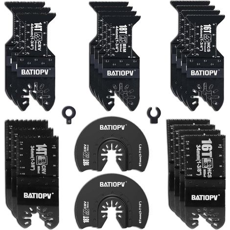20Pcs Lame de Scie Oscillante Universelles pour Outil Multifonction - Compatibles avec Makita, Fein, Dremel, Dewalt - Coupe Bois, Métal, Clous, Plastique. Accessoires Précis et Durables (1/5)