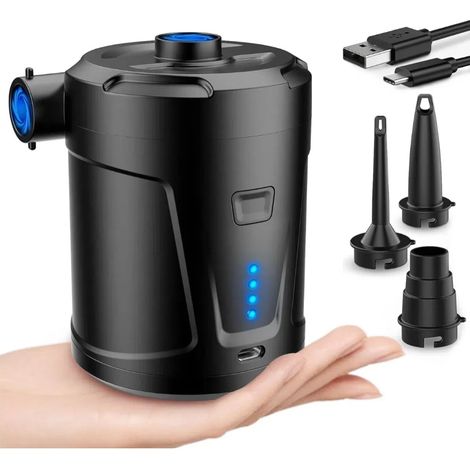 Pompe à air électrique avec 3 embouts, batterie rechargeable de 5200 mAh, adaptée au camping, aux matelas gonflables, aux bateaux et aux bouées. (1/5)