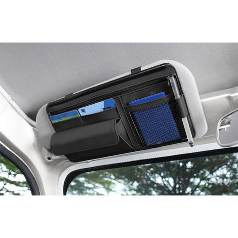Aufbewahrungstasche aus Leder für die Sonnenblende im Auto, ideal zur Aufbewahrung von Karten, Führerschein, Stiften, Brille und Dokumenten. Passend für die meisten Pkw, SUVs und Lkw (schwarz).