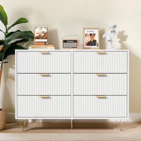 Commode de Chambre, avec 6 tiroirs, Style scandinave moderne, Rangement, Pieds en Métal, 100 x 34 x 73 cm, Blanc (1/5)
