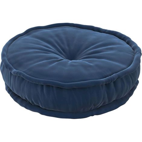 Pouf coussin rond Sweet Drop en velours - Bleu Marine (1/2)