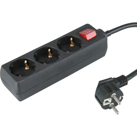UNITEC H05VV-FG1.5 mm² - Presa da tavolo con interruttore, 3 prese, 3 m, colore: Nero
