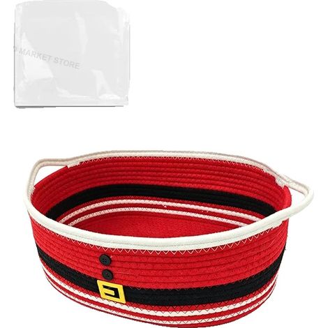 Cesta de almacenamiento de cuerda de algodón, diseño tejido, asas prácticas, A (1/2)
