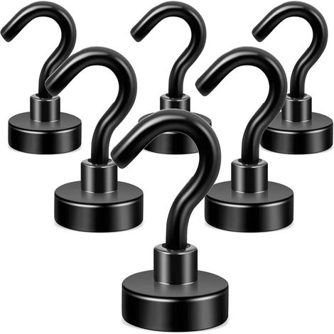 Schwarze Magnethaken, Hochleistungsmagnete über 10 kg, inklusive Kühlschrankhaken, extrem starker Haken zum Aufhängen von Vorhängen, Gittern, Handtüchern und Deckenverkleidungen, 6er-Set
