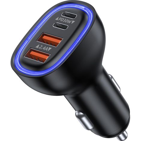 Cargador de coche USB-C de 4 puertos, carga rápida PD QC 3.0 de 78 W, enchufe para encendedor de cigarrillos de 12 V, para iPhone, iPad, Samsung, Huawei, tabletas Xiaomi, etc. (1/5)