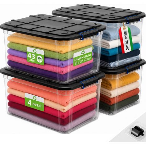Set 4 Pezzi Contenitori con Coperchio Storage Box Solid Cargo 43L 58x38.5x29 cm (1/5)
