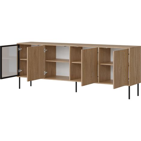 Credenza Pizzo, Madia 4 Ripiani, Apertura Battente, 4 Ante, 200x40x75h cm Marrone