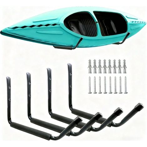 Lot de 4 crochets de rangement robustes pour kayak, bras de 38 cm, support mural pour garage, planche de surf, échelle, capacité maximale de 25 kg (25 cm x 38 cm),Noir (1/2)