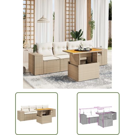 The Living Store Salon de jardin avec coussins 5 pcs beige résine tressée - Ensemble Salon De Jardin - Salon Extérieur - Meuble Jardin - Résine Tressée - Rotin Synthétique (1/3)