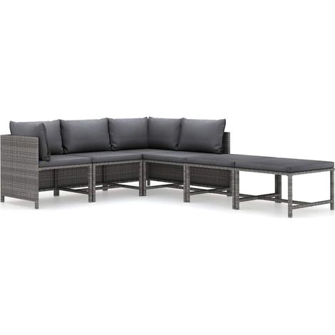 Salon de jardin 6 pcs Contemporain, Ensemble repas de jardin, avec coussins Résine tressée Gris OIB9769E (1/5)
