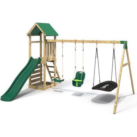 Rebo Adventure Wooden Climbing Frame, Swing Set and Slide - Snowdon (1/5)