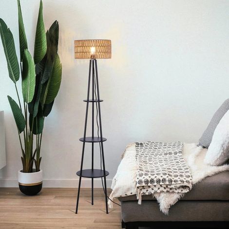 Ganeed Boho Floor Lamp with Shelves, 1-Lights Farmhouse Tall Floor Lamp with ON/Off Foot Switch, Rustic Standing Lamp with Rattan Shades for Living Room Bedroom Office (1/5)