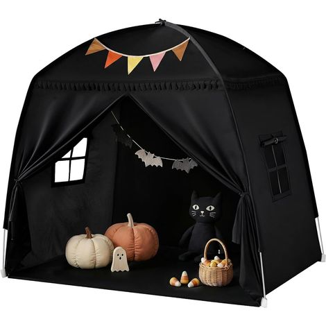 Tente de lit pour Chambre d'enfant Tente pour Enfants : Sol lit Enfant Grotte Tente d'intérieur Playhouse Portable et Pliable Lit Double superposé Rideaux Grande Taille Noir - 163 × 100 × 143 cm (1/5)