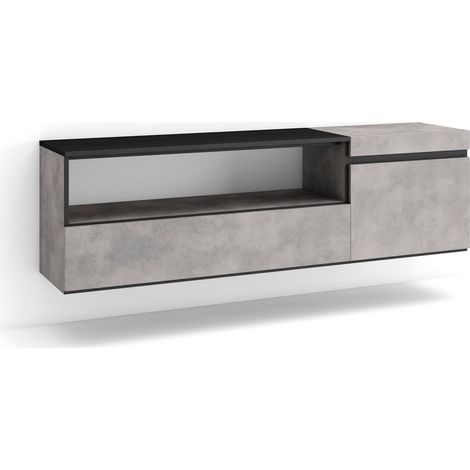 Skraut Home - TV-Schrank, Lowboard, für Wohnzimmer und Esszimmer, 150x45x35cm, Für TV-Geräte bis zu 65", Hängend, Moderner Stil, Zementgrau (1/5)