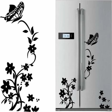 Lot de 2 stickers muraux, papillons et fleurs, stickers muraux, noirs, autocollants muraux, décoration murale pour chambre, salon (1/5)