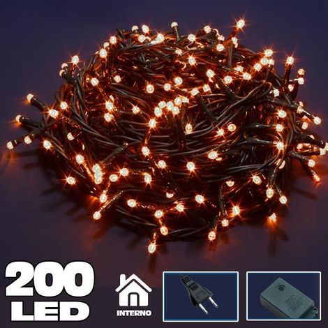 TrAdE Shop Traesio - Catena Luminosa 200 Luci Led Lucciole Bianco Caldo Con Controller 8 Funzioni -
