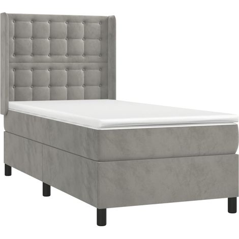 Cadre de lit LED avec sommier tête de lit matelas surmatelas 100x200 cm tissu velours gris clair TDL0207923