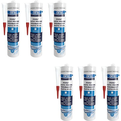 Lot de 6 Mastics piscine POOL qualité professionnelle TRANSPARENT 290 ml - GEB (1/2)