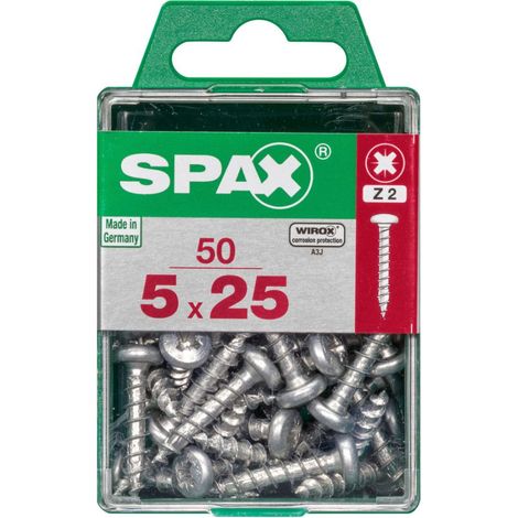 SPAX Universalschraube 5 x 25 mm, 50 Stück, Vollgewinde, Halbrundkopf, T-STAR plus T20, 4CUT, WIROX - 4201010500252 (1/3)