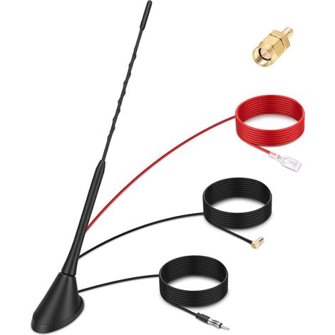 Antenne Voiture Dab. Radio Numérique FM/AM Combinée. Antenne de Toit avec Amplificateur. Connecteur SMB/SMA. Adaptateur DIN. Séparateur de Signal avec Câble de 5 m (1/5)