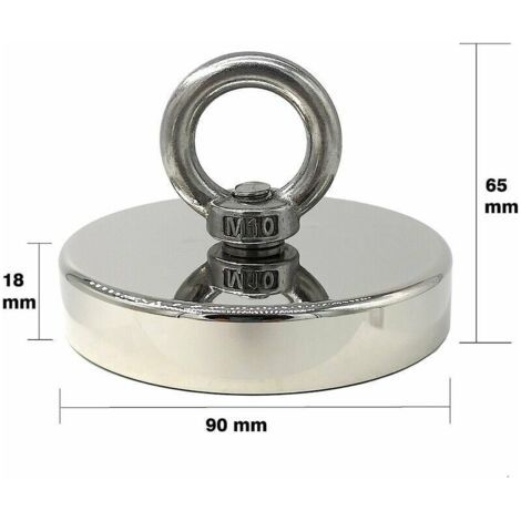 Aimant Néodyme Super Puissant 300kg Idéal pour la Pêche Magnétique Ø 90mm avec Boucle Métal Néodyme (1/4)