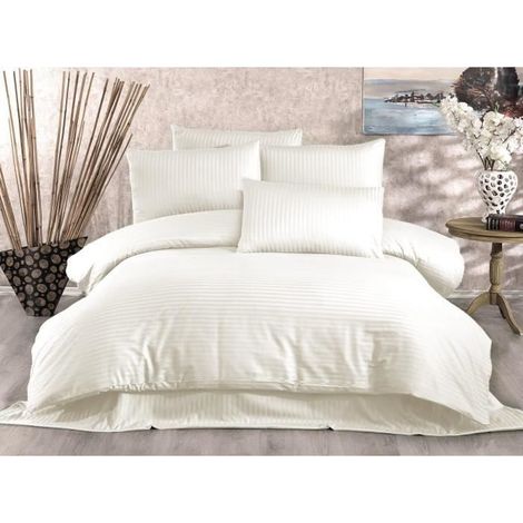 Bettgarnitur - 1 Bettbezug 220 x 240 cm + 2 Kissenbezüge 60 x 60 cm - 70% Polyester, 30% Baumwolle - Creme