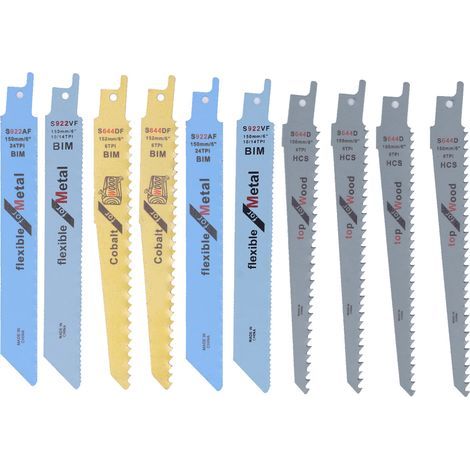 Lames de scie alternative 10 pièces, lame de scie sabre bimétallique en acier à haute teneur en carbone pour le bois et le métal (1/5)