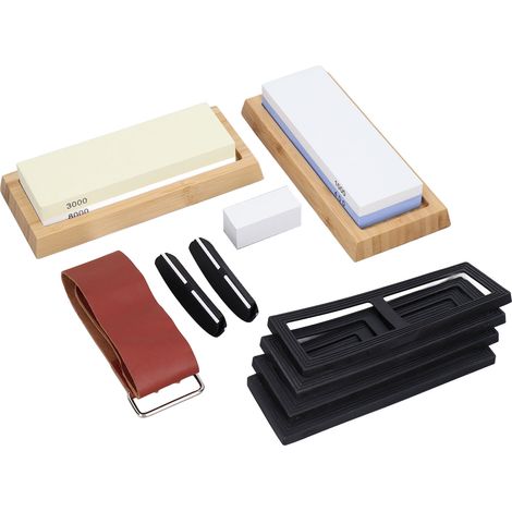 Kit pierre à aiguiser couteaux 400/1000 et 3000/8000 grains, set affûtage complet pour lames (1/5)