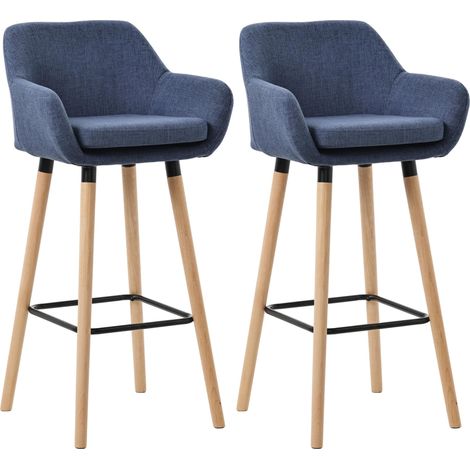 Set di 2 sgabelli lounge bar dal design scandinavo seduta in tessuto blu scuro gambe in legno poggiapiedi in metallo 100004175