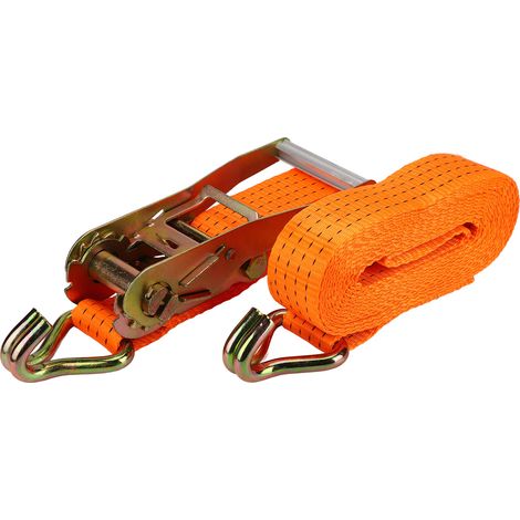 Sangles d'arrimage oranges 6m x 50mm, capacité 11023lb, tendeurs à cliquet robustes avec crochets doubles en J pour remorque (1/5)