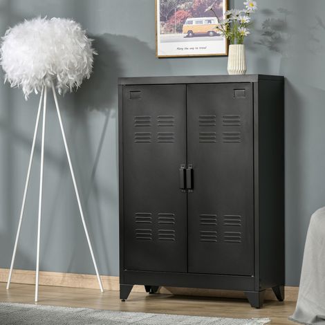 Metallschrank mit Flügeltüren, 75 x 33 x 110 cm, schwarz HAVRYA (1/4)